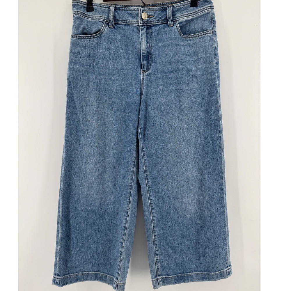 Chico's Trouser Crop Jeans Womens Size 10 Blue Wide Leg High Rise 570359847